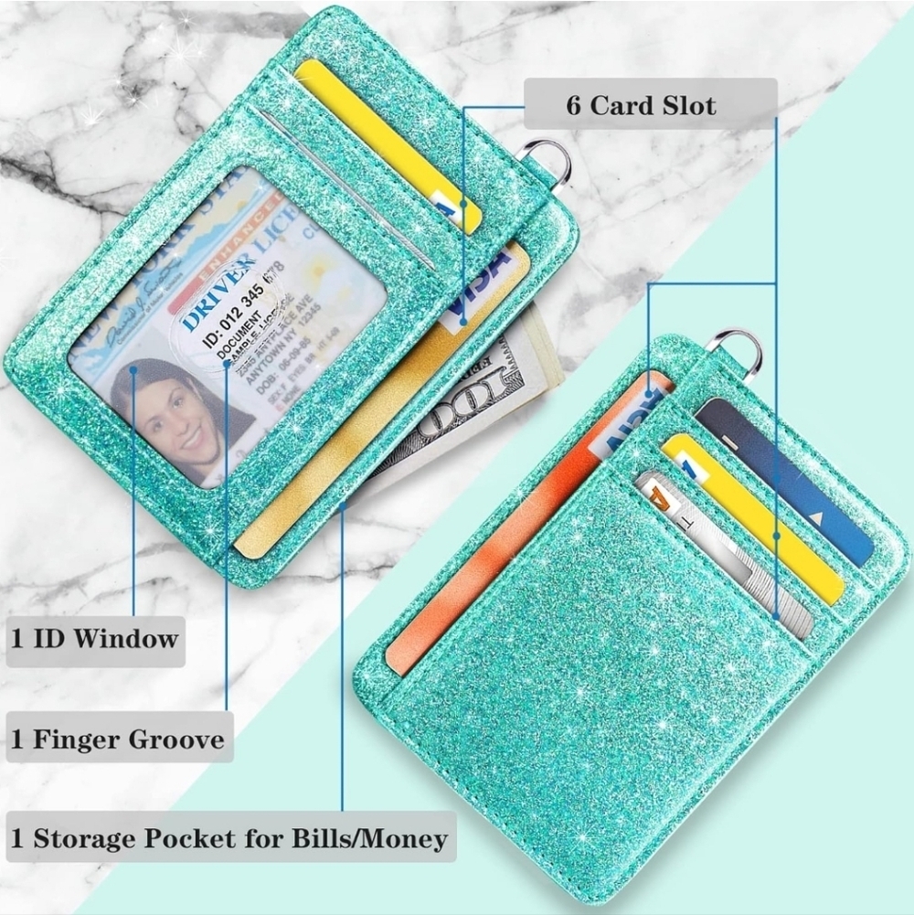 Glitter Card Holder Wallet - Turquoise